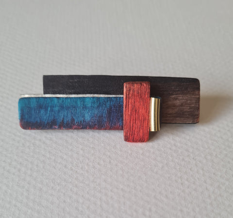 Wood and metal brooch