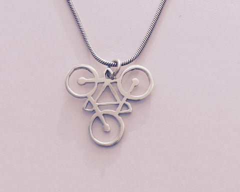 Silver Cycling Pendant Necklace 02