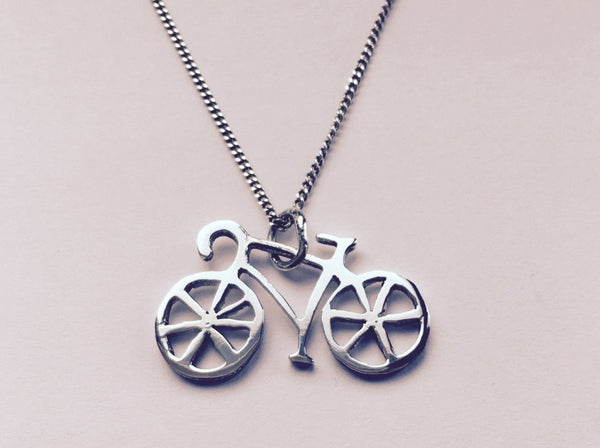 Silver bicycle sale necklace