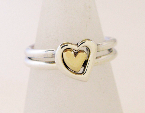 Silver & 9ct Gold 2 Interlocking Heart Rings