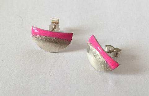 silver and enamel geometric earrings