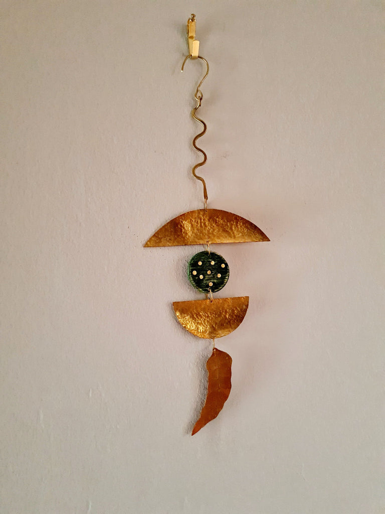 Brass and Wood Wall Hanging Mobile