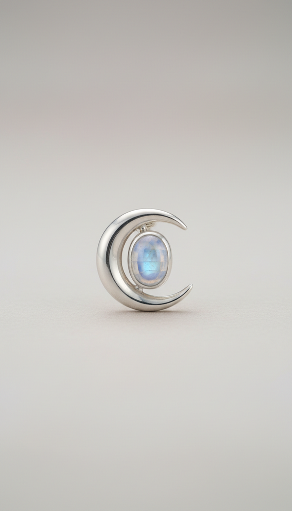 Moonstone Platinum Pendant with Velvet Chain