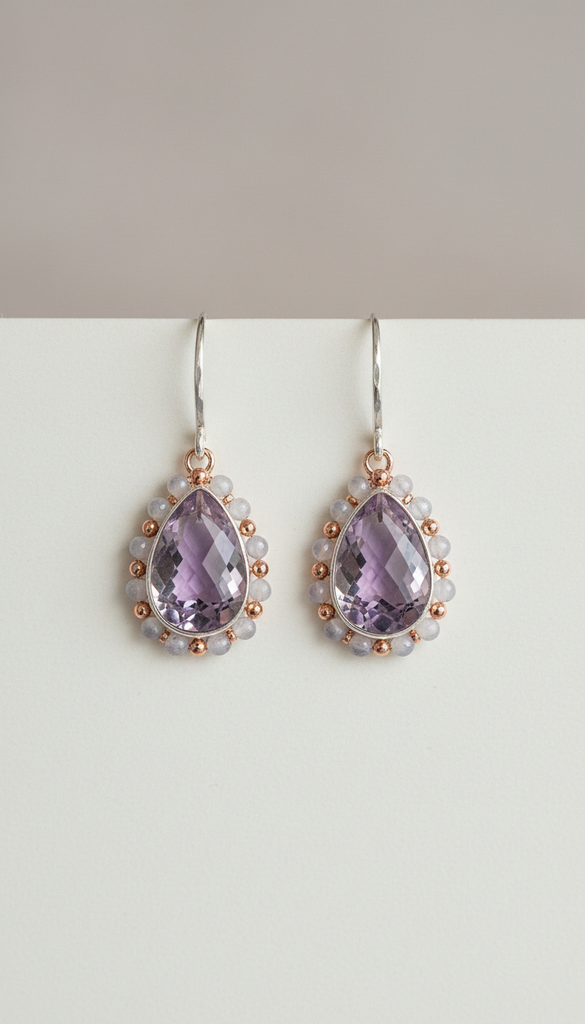 Lavender Quartz Drop Earrings with Gold Vermeil