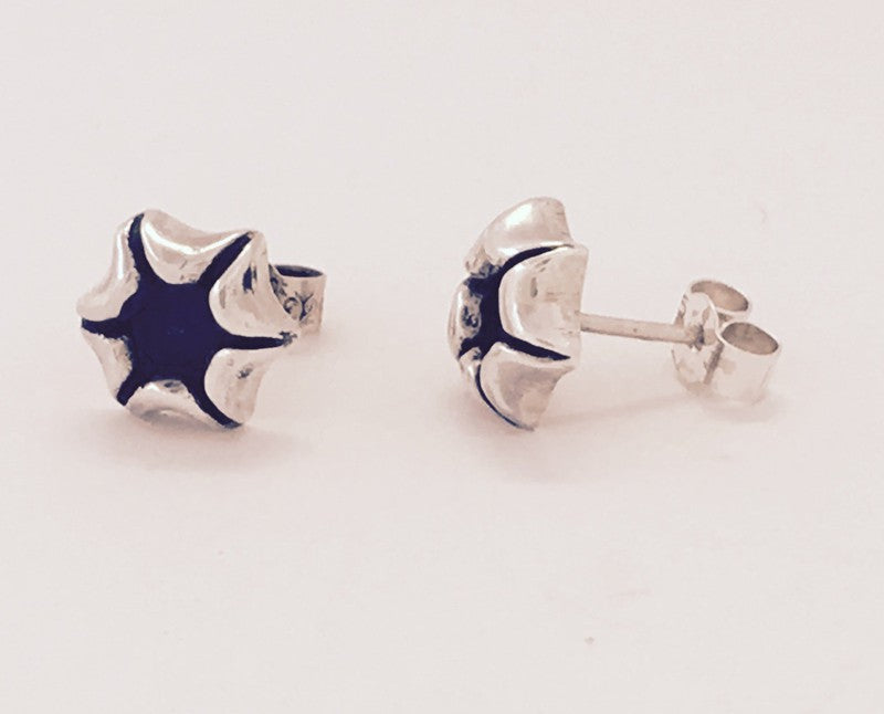 Silver & oxidised coral stud earrings