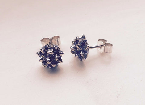 Silver & oxidised spike stud earrings