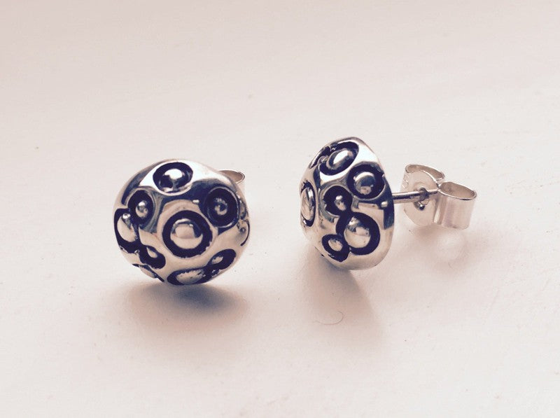 Silver & oxidised moonscape stud earrings