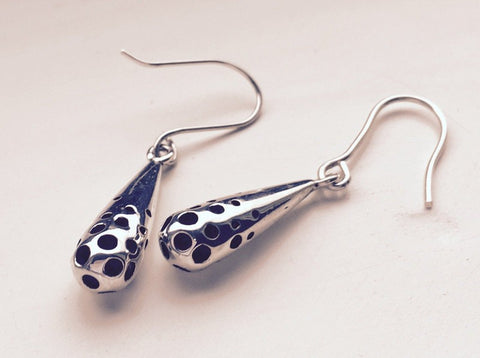Silver & oxidised dangly dotty earrings