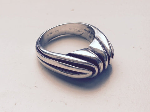 solid silver chunky deco ring