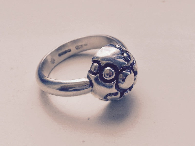 Silver & Oxidised bobbly ring