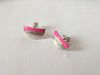 Silver Half Round Neon Pink Enamel Stud Earrings