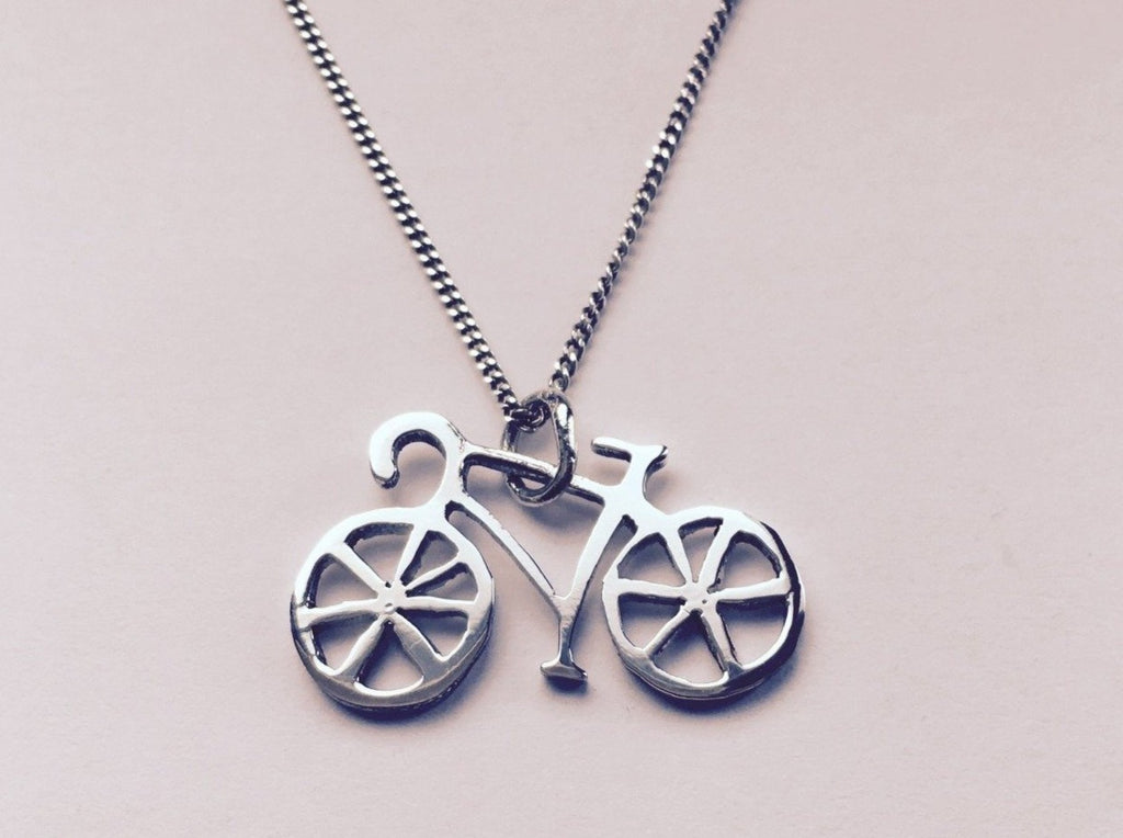 Solid Silver Bike Pendant Necklace
