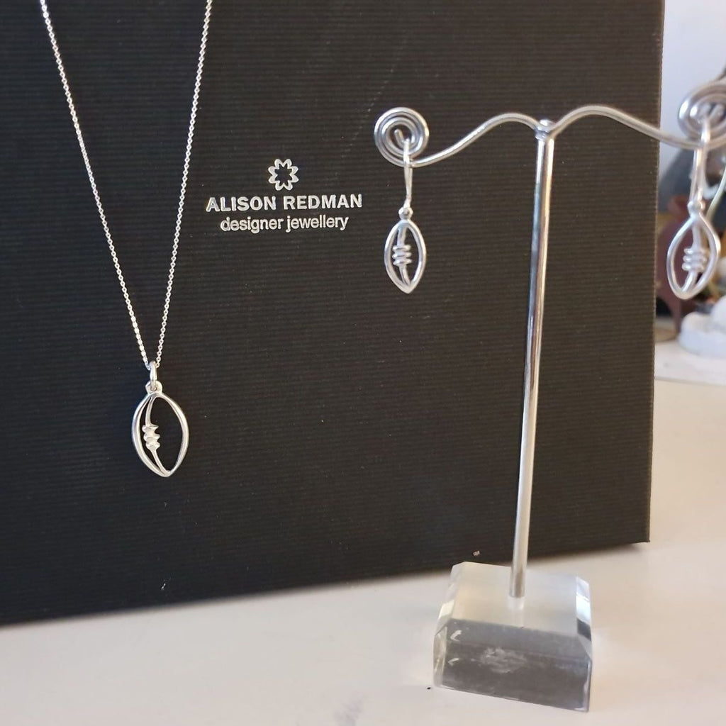 Silver Rugby Ball Pendant Necklace Alison Redman Designer Jewellery