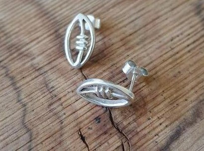 Silver Rugby Ball Stud Earrings